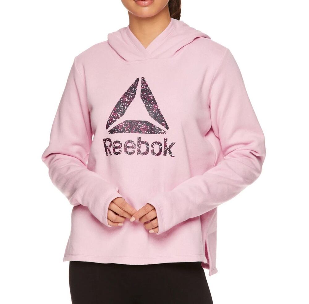 Reebok Womens Side Slit Hoodie with Graphic, Fragrant Lilac, Medium